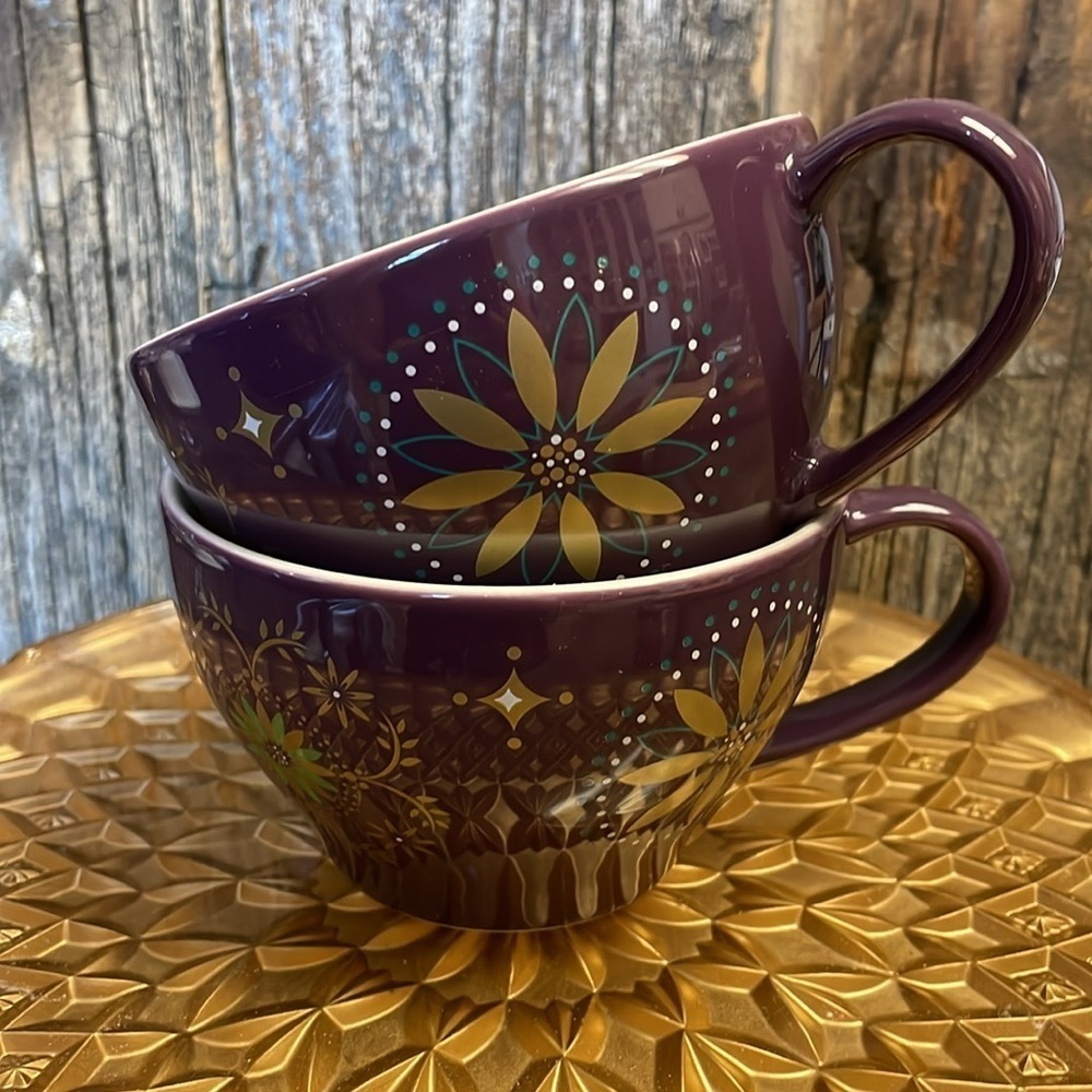 Starbucks |Holiday| 2006 | Gold & Eggplant Purple | Star| Coffee | 12 oz Cup Set - Picture 16 of 16